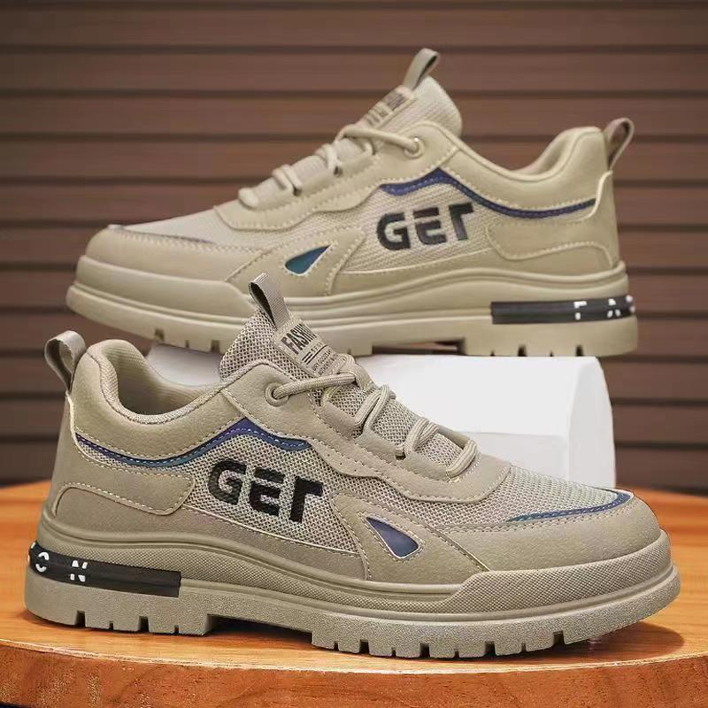 

Tooling shoes fashion casual shoes outdoor mountaineering sports shoes mesh breathable versatile foreign trade men s shoes labor insurance shoes 44 бежевий