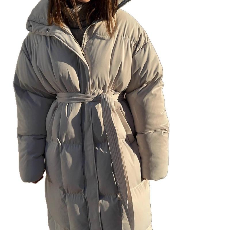 Women S Casual Waist Cinched Long Thick Warm Puffer Cotton Coat Brown