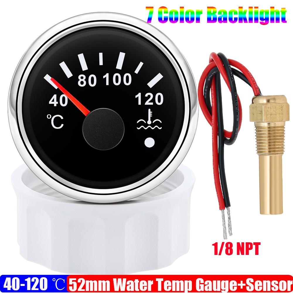 ZMFJH Waterproof 7 Color Light Pointer 52MM Water Temperature Gauge with Sensor Warning for Universal Car Marine Boat Temp Meter