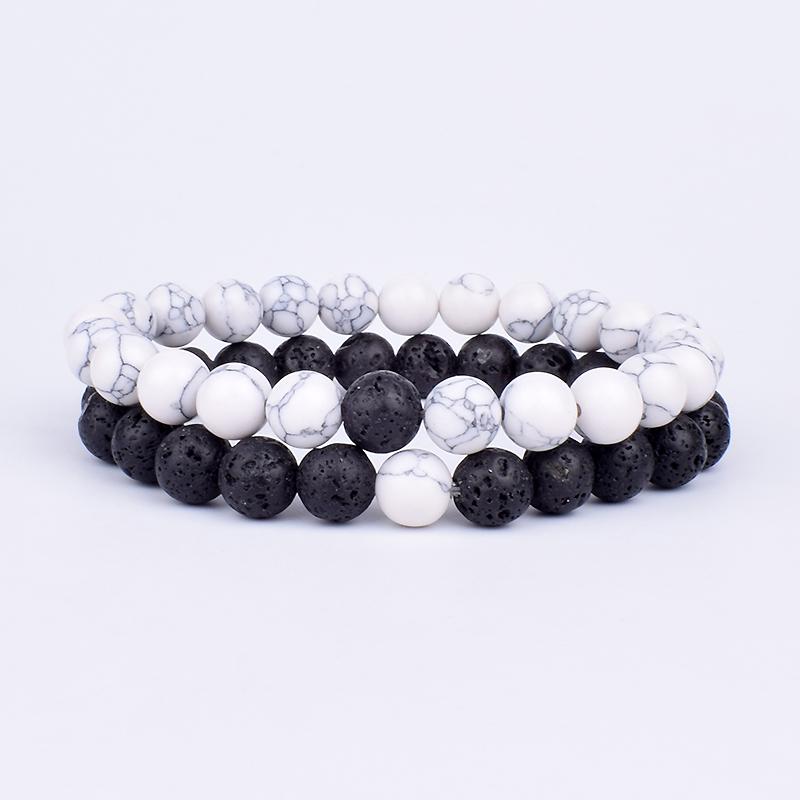2pcs/Set Couples Distance Bracelets Tiger Eye Natural Chakra Lava Stone Beaded Yoga Bracelets for Men Women Elastic Rope Jewelry