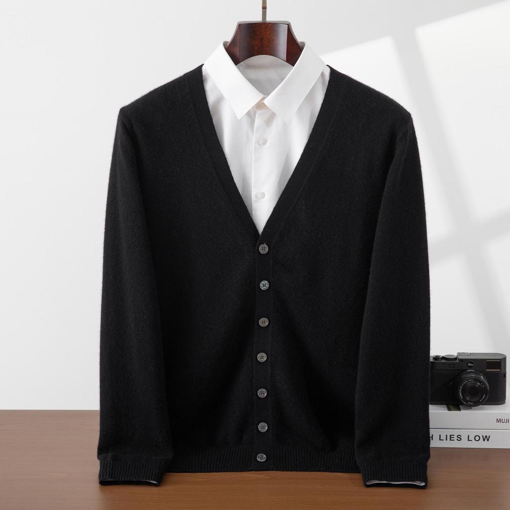 Men's 100% Pure Cashmere V-Neck Cardigan - Soft, Skin-Friendly, Button-Up Knitwear