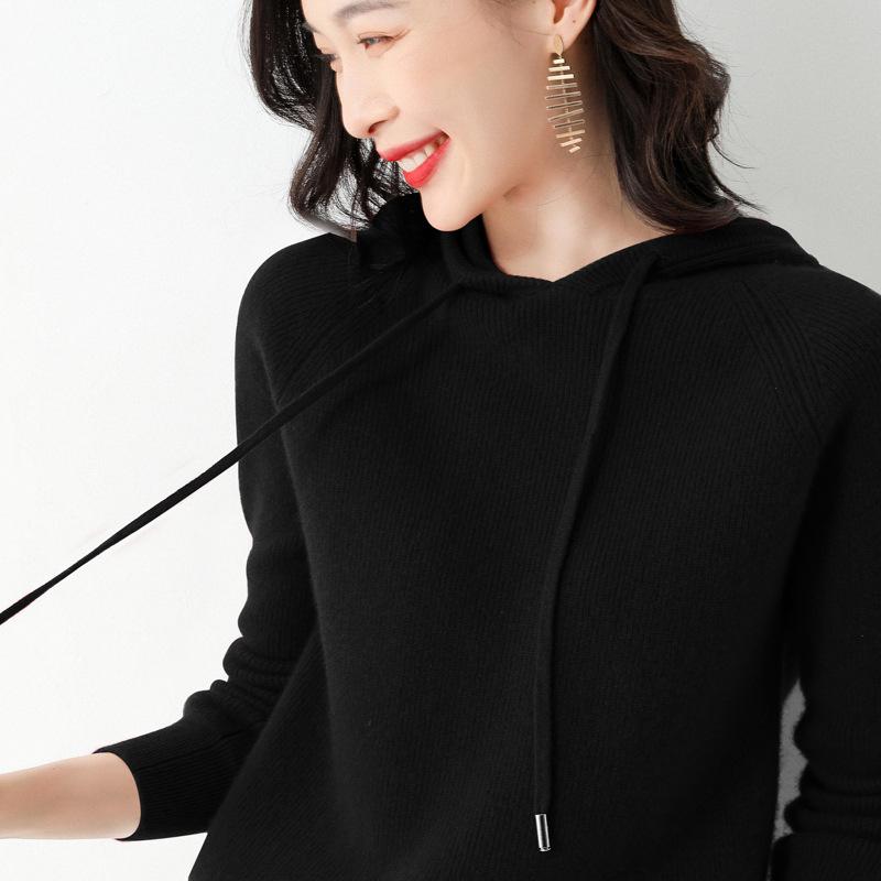 Women's Hooded Sweater: New Autumn/Winter Loose Fit Core-Spun Yarn Pullover
