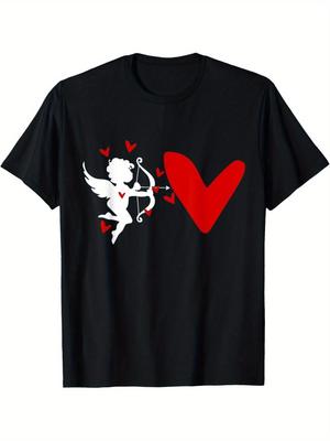 Cupid Arrow Heart Graphic T-Shirt Men Short Sleeve Cotton Casual Daily Tee