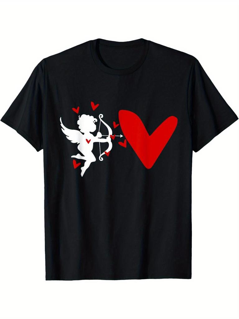 Cupid Arrow Heart Graphic T-Shirt Men Short Sleeve Cotton Casual Daily Tee