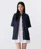 Woman Women'S Oversized Short Sleeve Denim Shirt [Deep Indigo]