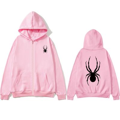 Black Spider Zip Hoodie Oversized Hoodie Streetwear Women's Sweatshirt Women Hoodie Pocket Long Sleeve Black Spider Zip Hoodie