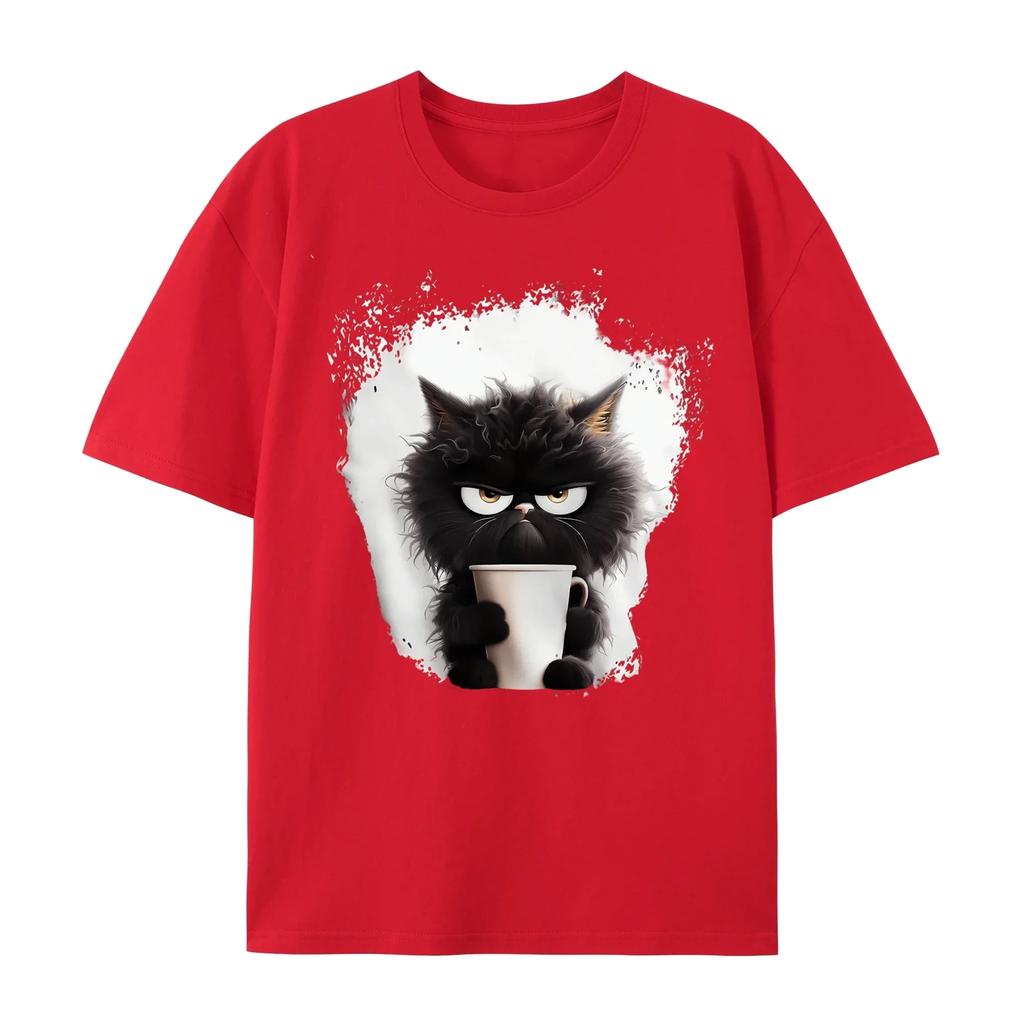 Women's T Shirt Tee Cat Daily Weekend Black Print Short Sleeve Fashion Funny Round Neck Regular Fit Summer