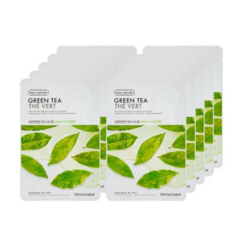 THE FACE SHOP Real Nature Green Tea Face Mask Sheet 1pc x 10 Sheets Set