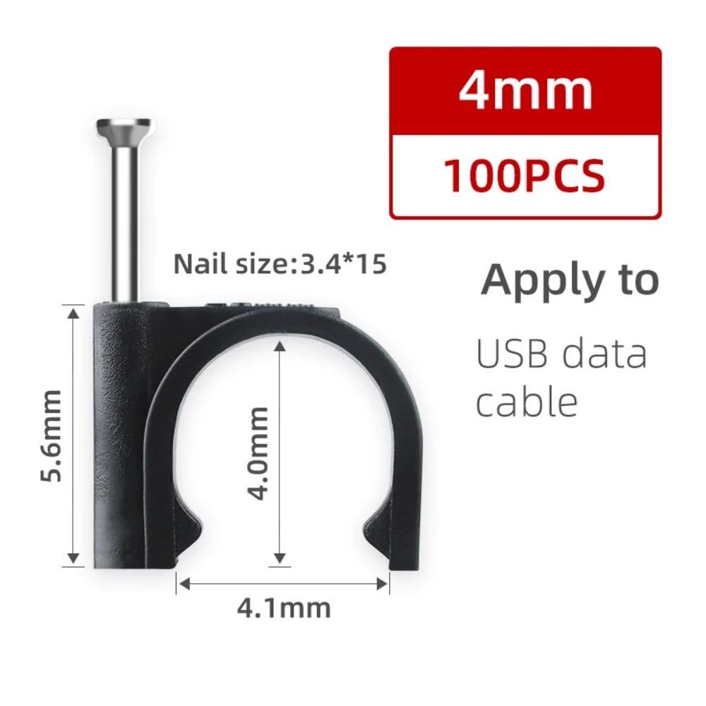 100Pcs/Set Plastic Metal Nail In Cable Clips Black Coaxial Cable Clamp  for Home Office Workshop