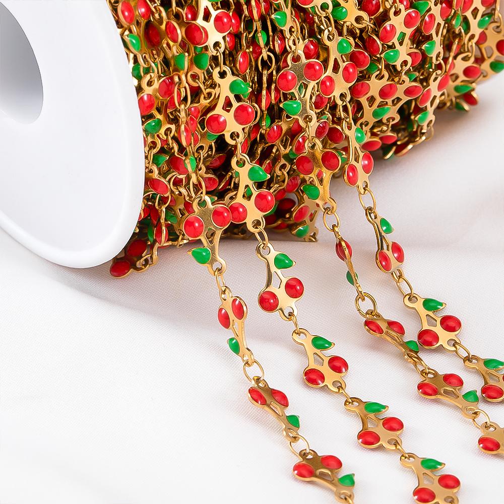

1 Meter Stainless Steel Two-sided Drip Oil Glitter Cherry Chains for DIY Exquisite Necklace Bracelet Making Jewelry Accessories 1meter красный