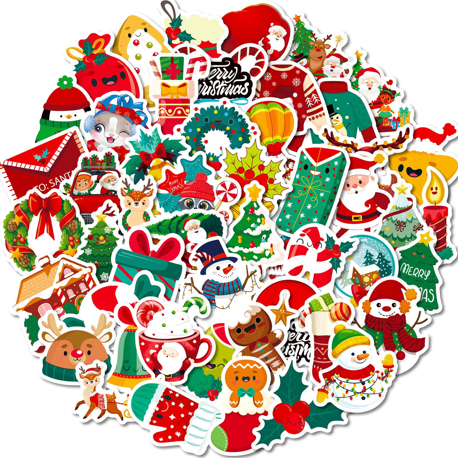 

50 Christmas Cartoon Graffiti Stickers Holiday Decoration Water Cup Skateboard Waterproof Decoration Cute Stickers