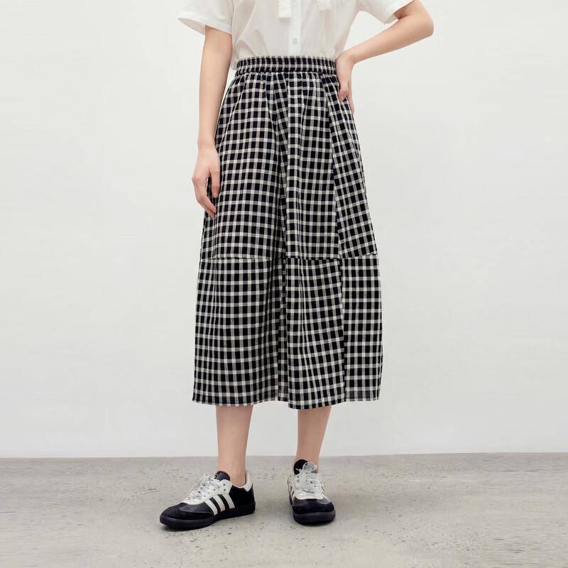 Qiushui Yiren Women's Color-block Plaid A-line Skirt