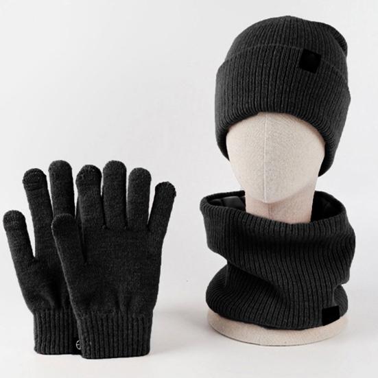 3 Pcs/Set Unisex Winter Beanie Scarf Gloves Set Thick Plush Knitted Warm Cap Gloves Elastic Ear Protection Windproof Cycling Dome Neck Warp Sete
