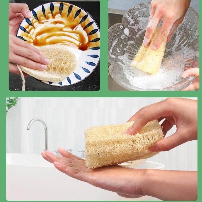 2pcs Natural Egyptian Loofah Exfoliating Body Scrubber Multi-purpose Kitchen Sponge Highly Absorbent Non-stick Dishwashing Brush