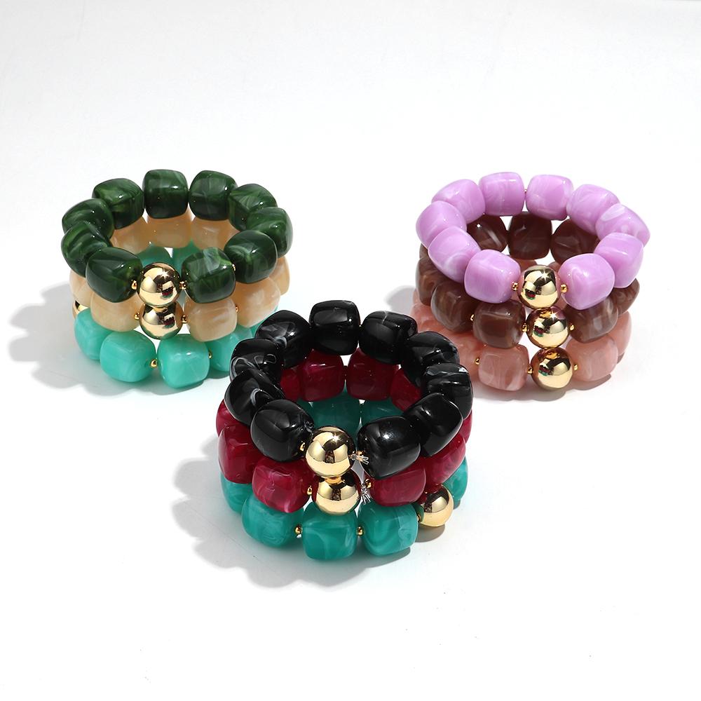 Fashion Acrylic Big Irregular Square Beaded Bracelet for Women New Trendy Imitation Stone Strechy Bracelet Hand Jewelry Gifts
