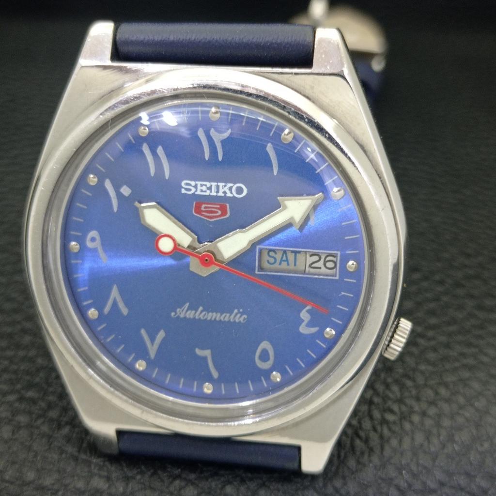 Seiko 5 AUTOMATIC 7009A JAPAN MENS VINTAGE ARABIC BLUE DIAL WATCH A702652-1 R209-a702652