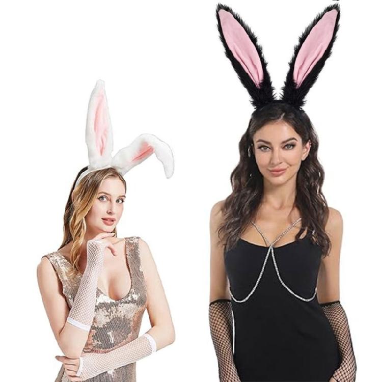 Women Girls Rabbit Ears Headband Collar Bowtie Cuff Bunnies Tail Easter Bunnies Costume Set for Halloween Cosplay Party