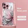 Silver Textured Flowers Pattern Pink Metallic Glass Phone Case For iPhone 11 12 13 14 15 16 17 Pro Max 15 Plus 17 Air 16E Cover