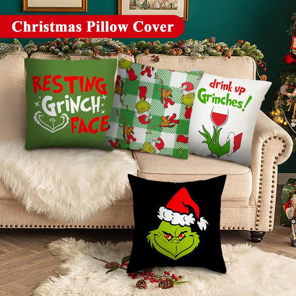Christmas Happy Throw Pillow Cover, 18 X 18 Inch, Winter Holiday Cushion Cover Sofa Decor