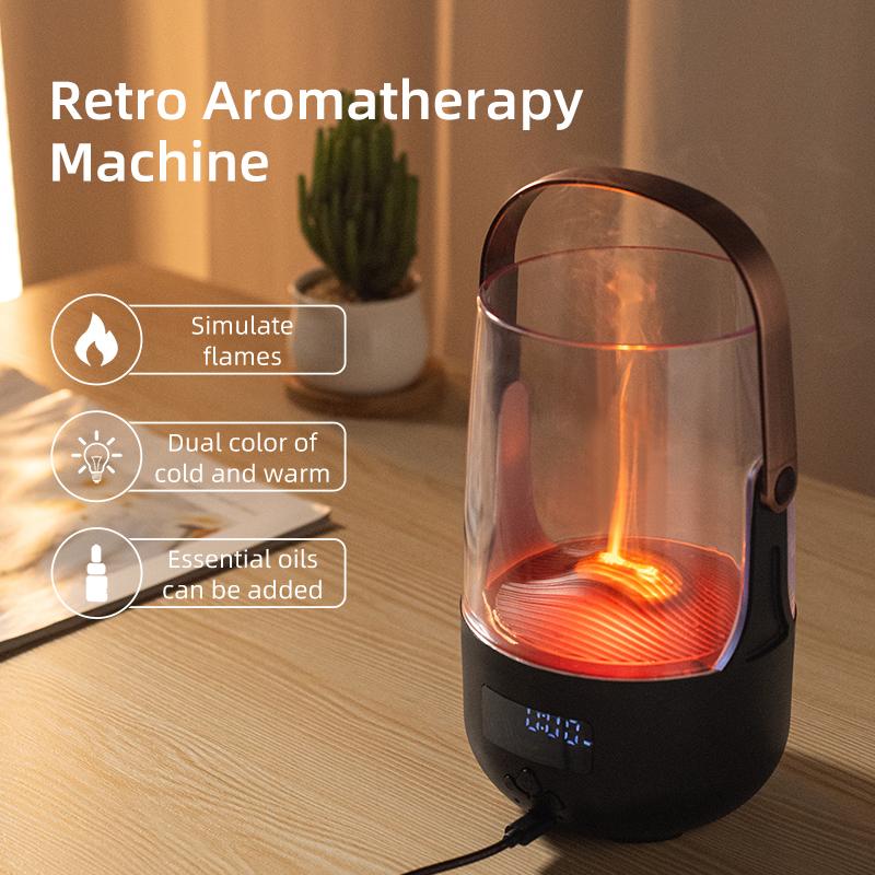 Retro Style  Diffuser with Flame Effect, 200ML Aromatherapy Humidifier with 3 Timer Settings, Ambient Lighting and Waterless Aut 200ml