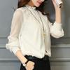 Camisa de gasa con encaje suelto para primavera y verano, blusas y tops de mujer de talla grande con volantes de malla y manga larga, camisas casuales elegantes de color sólido para mujer 24585