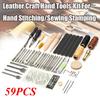59PCS Leather Craft Hand Tools Kit Thread Awl Waxed Thimble Kit Hand Stitching Sewing Stamping DIY Tool Set