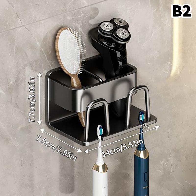 Metal Toothbrush Rack Multi-Function Toothbrush Holder Punch-Free Toothpaste Holder Wall-Mounted Bathroom Storage Box