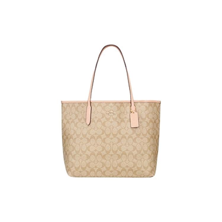 New COACH City Canvas With Smooth Leather Tote Bag Shopping Bag Handbag Shoulder Bag Large Size Women's Khaki 5696-IMTYF