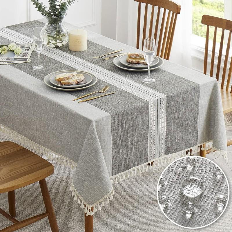 Waterproof Cotton Linen Tablecloth With Embroidery Oil-Resistant Washable Dining Table Cover Nordic Style Rectangle Mat