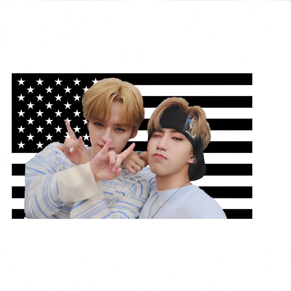 1PC Lee Know Han Pink American Flag Concert Event Banner Tapestry SKZ Kpop Wall Furniture Decoration Fan Gifts 74x94cm(29x37in)