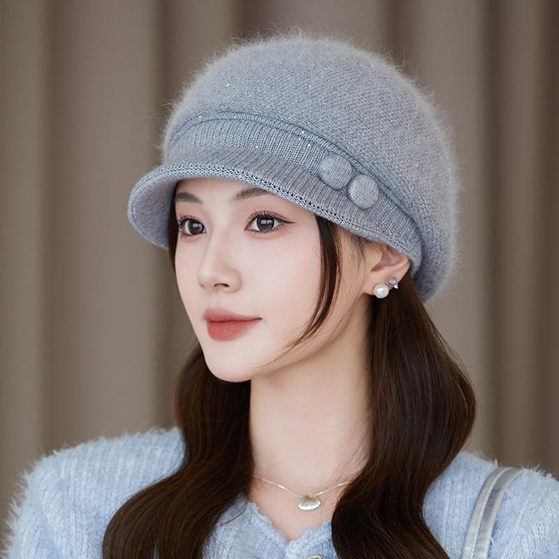Podzimní a zimní tlustá čepice Dámská jednobarevná stovka s pletenou vlněnou čepicí Zesílená teplá vlněná baret Pletená sametová čepice