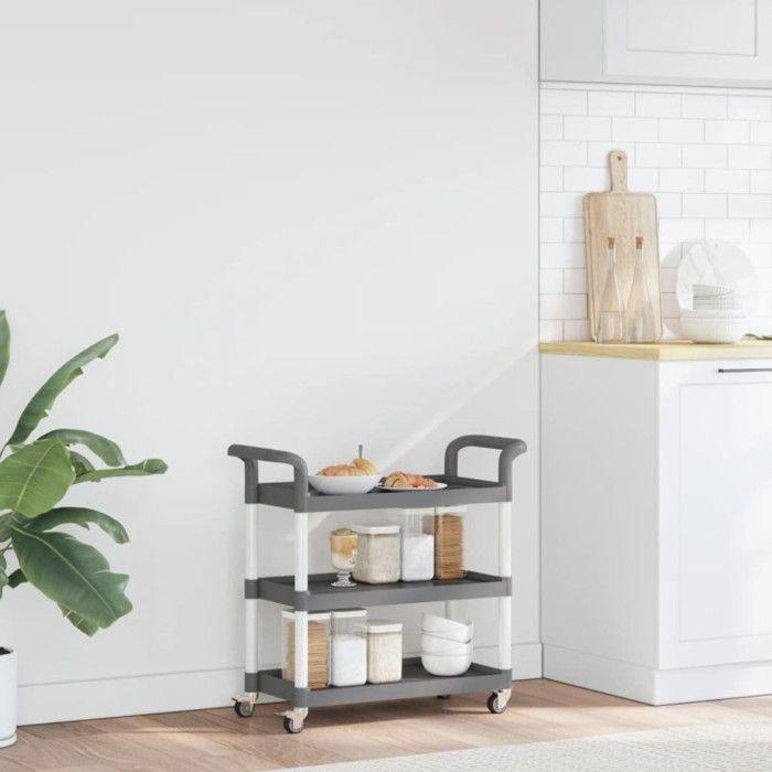 VidaXL Chariot à 3 Niveaux, Chariot de Service avec 4 Roues, Étagère de Rangement avec Poignées, Organisateur de Cuisine, 30323