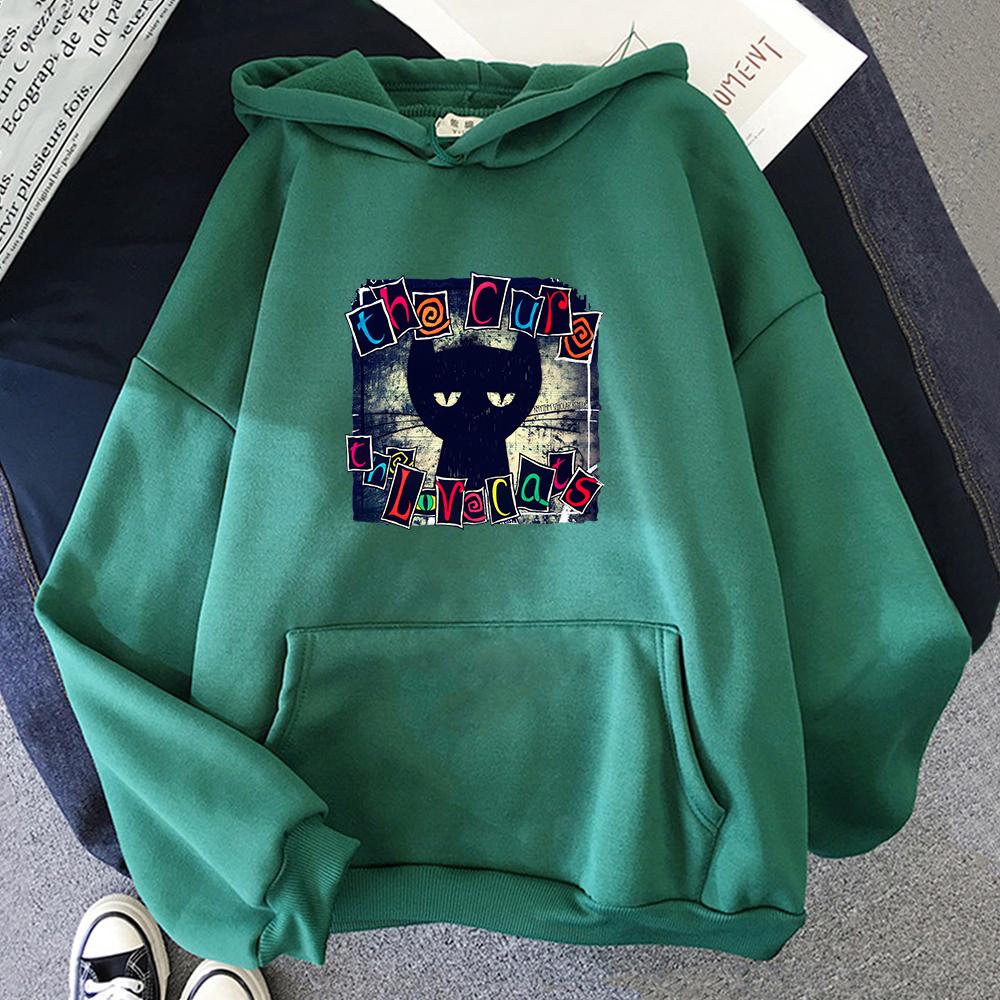 The Cure Love Cats Hoodies Mens Gothic Streetwear Sweatshirts for Winter Autumn Cartoon Print Male Pullovers Clothes Man