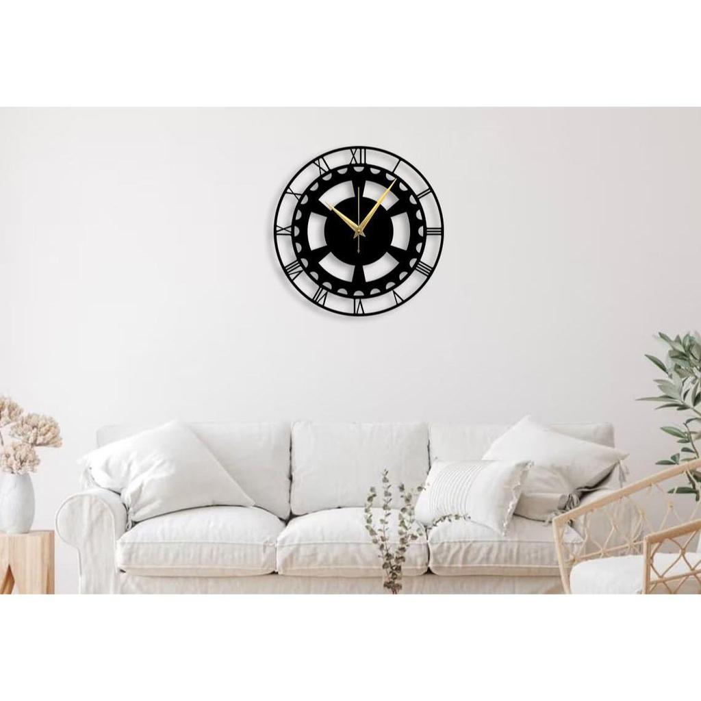 Stylish Metal Wall Clock - Large Size & Home Decor for Living Room, Bedroom, Office - Black