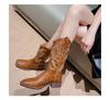 Hohe Stiefel Stickerei Retro Handgefertigt Damenstiefel Western Cowboy Stiefel Spitze Zehenstiefel Handgenäht Outdoor Kniehoher Stiefel