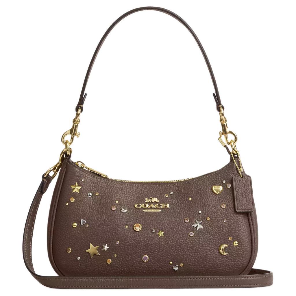 Coach Teri 24 Removable Shoulder Strap Star And Moon Decoration Hammered Leather Shoulder Bag Medium Women Shoulder Bag Brown CCZ99-IMV2R
