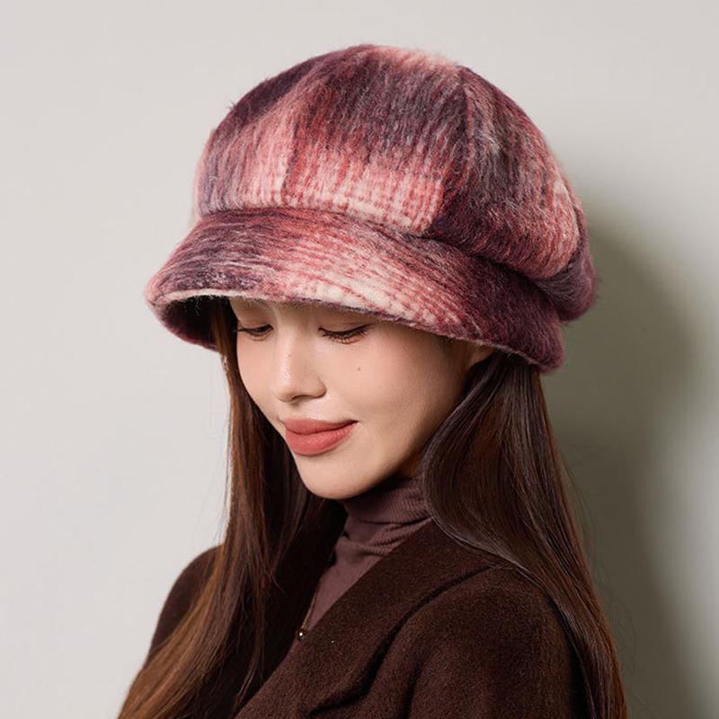 Thick Fisherman Hat Women's Autumn Winter Gradient Octagonal Hat British Vintage Warm Hat