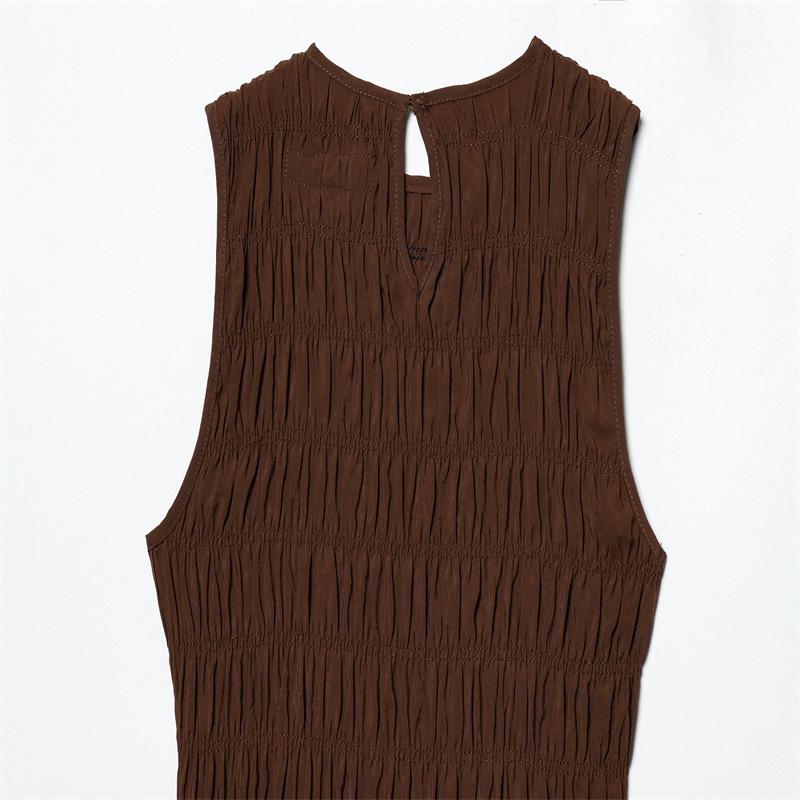 European Style Spring 2026 Women's Sleeveless Pleated Midi Dress