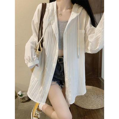 Long Sleeve Sun Shirt Women's Plus Size Summer Casual Hooded Air Conditioner Shirt Jacket