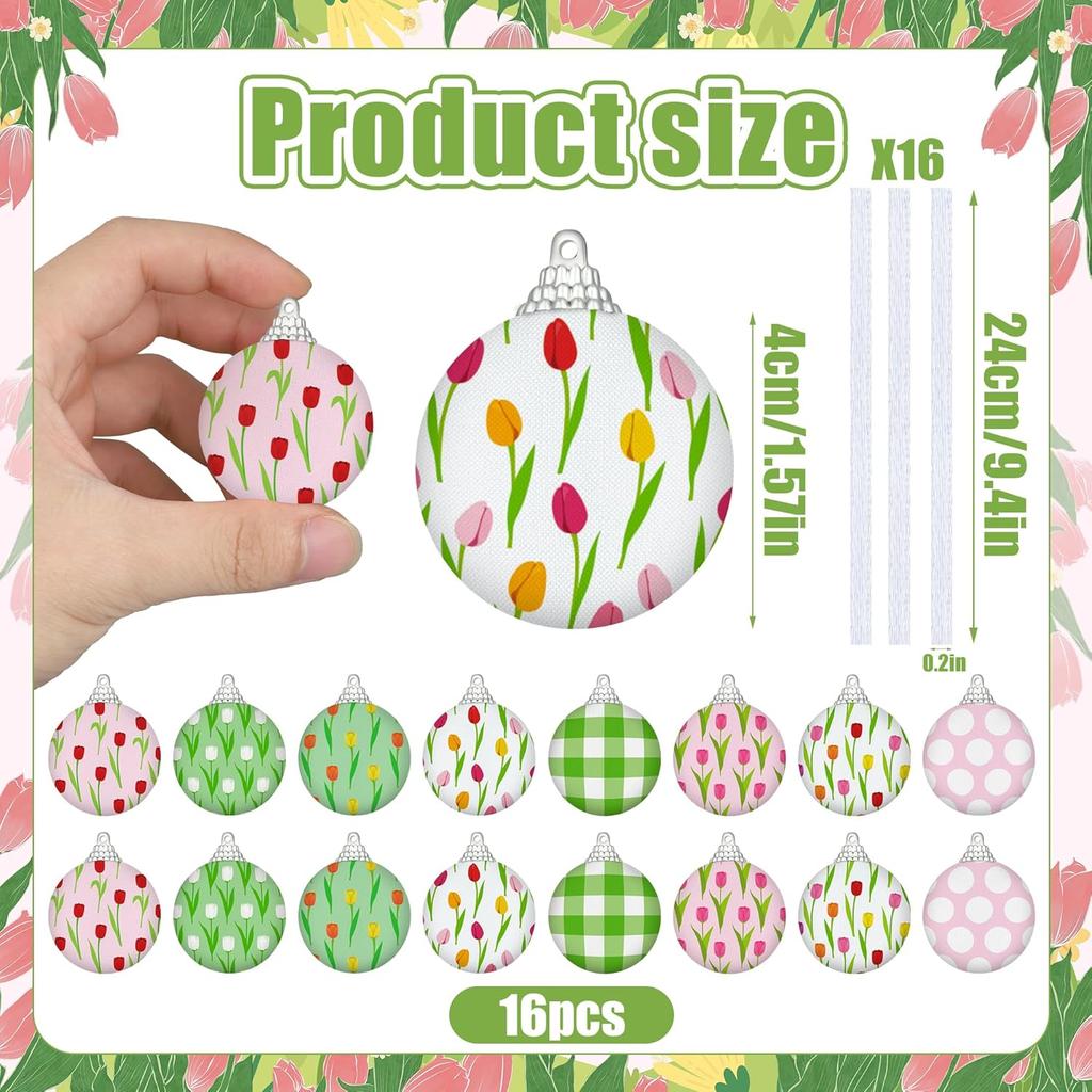 16 PCS Spring Hanging Ball Ornaments Spring Tulip Hanging Decorations for Mini Tree Spring Flower Ball Ornaments Floral Hanging Tree Decor for Spring
