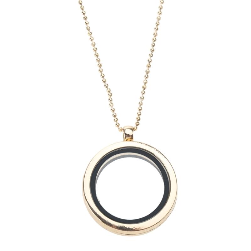 Trendy Gold/ Silver Locket Necklace Gorgeous Floating Round Locket Pendant DIY Jewelry All-match for Women Friendship