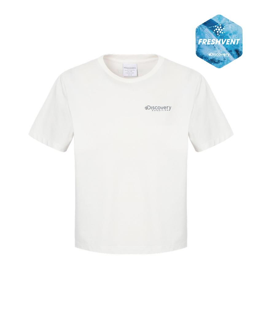 DISCOVERY EXPEDITION Freshvent Women'S Washed Crop Outdoor Frame Graphic Short Sleeve T-Shirt (White)
