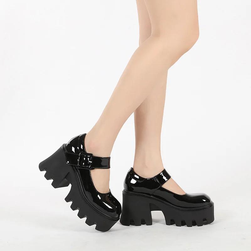 Fashion New 2025 High-Heeled Mary Janes: Pointed-Toe, Small-Size Women's Shoes with Thick Platform and Chunky Heel