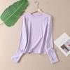 Women's Slim-Fit Color-Block Sports Long-Sleeve T-Shirt: Vibrant Colors, Contrast Stitching, Round Neck, Outdoor Style