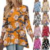 Women's Fashion Casual O-Neck 3/4 Sleeve Loose Printed T-Shirt Ladies Top