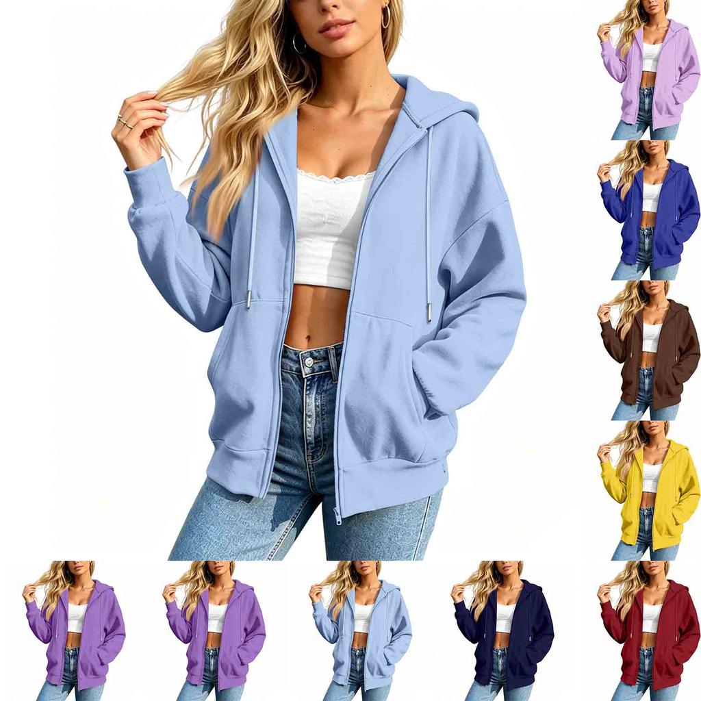 Damen Oversized Hoodie Langarm Reißverschluss Lässiger Pullover
