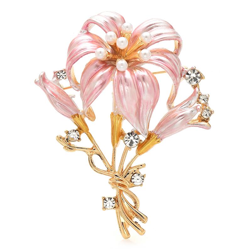 Lilly Flower Brooch for Women Unisex Enamel Plants Party Office Pins Gifts