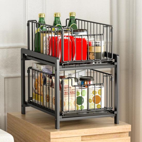 2patrový koš Zásuvka Organizér Úložný regál Velká kapacita Silná nosná Nerezová Posuvná police na pracovní desku