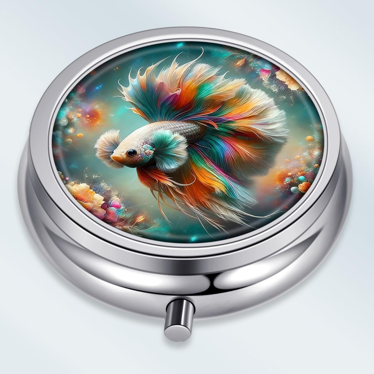 

Portable Pill Box with 3 Compartments, Mini Metal Medicine Organizer Case, Cute Printed Pill Container for Vitamins, Pills, Jewelry, Travel, Daily Use разноцветный