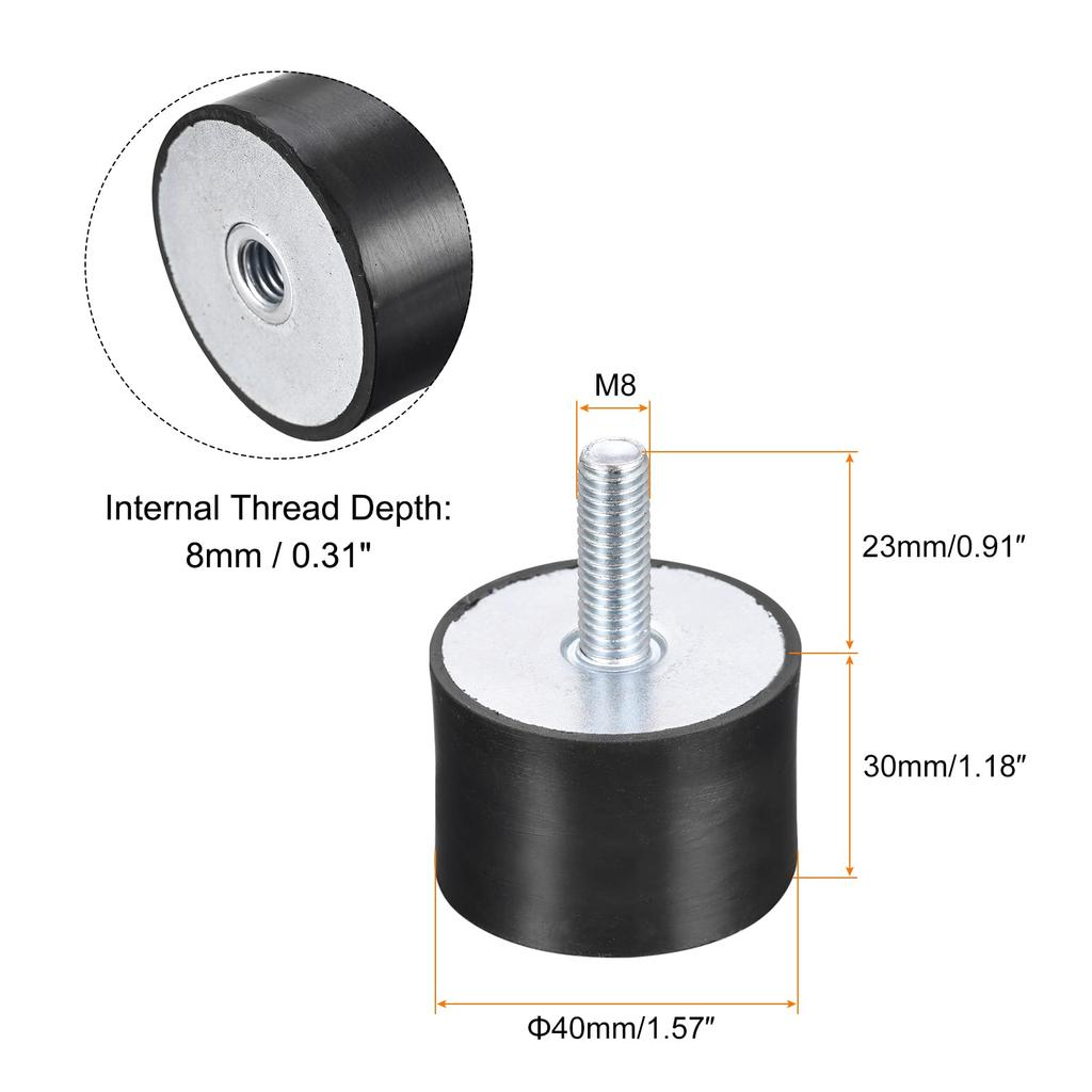 Uxcell Gummilager, M8 Außengewinde/Innengewinde, Schwingungsdämpfer für Garagentore, Kompressoren, Auto-Boot-Puffer, D40mm x H30mm, 4 Stück